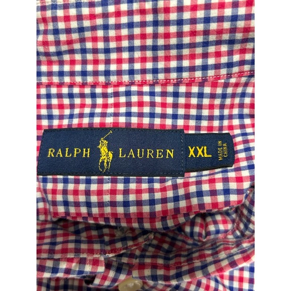 Ralph Lauren Men's XXL Gingham Check Long Sleeve Button Down Shirt Red Blue - Picture 7 of 9